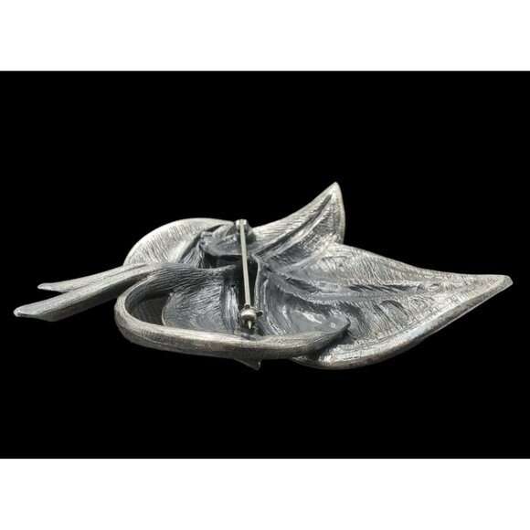 Tortolani Leaf Brooch Layered Leaves Silver Tone Pin Botanical Cluster 3.5" MCM - Picture 8 of 10